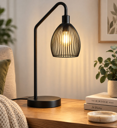 Black metal cage table lamp - table,