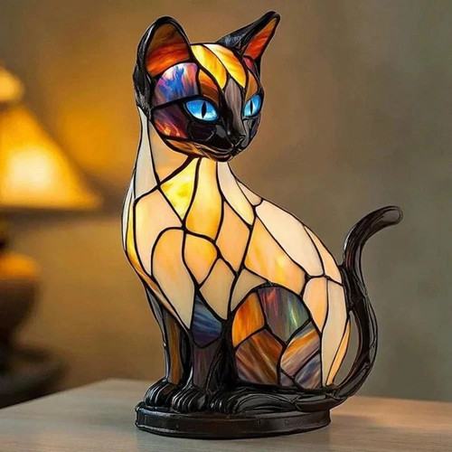 Stained glass cat lamp cute - glass,