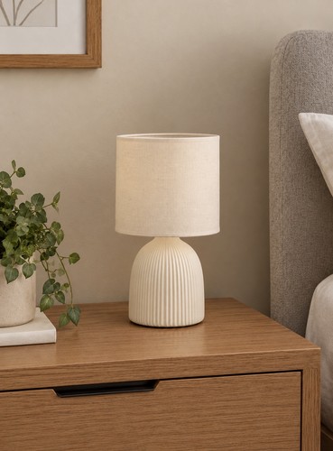 Mini ribbed table lamp cream - table,